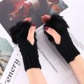 1Pair Fashion Women Faux Rabbit Fur Hand Wrist Crochet Knitted Fingerless Gloves Knitting Mittens Winter Autumn Warmer. 