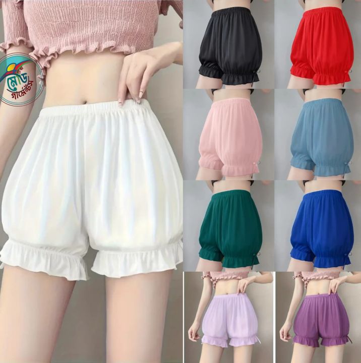 Women’s Silk Puffy Style Shorts with Ruffle Trim