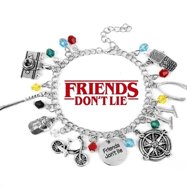 Stranger Things Bracelet Jewelry Friends Don't Lie Cap Camera Phone 11 Logo Pendant Fashion Crystal Bracelet Woman Girl Gift
