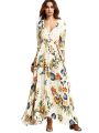 Amazon's new bohemian retro ethnic pattern resort V-neck loose maxi dress maxi dress. 