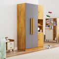 Modern Home Bniture Wooden Almirah for Clothes, Wooden Handel Door Wardrobe, 4 Door Almirah with Hanging Space & Storage Shelf 5 Year Warranty (Giant Wood & Slate Black72/48).