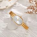 Women Quartz Watch Oval Shaped Fashion Mini Case Small Roman Numeral Dial Female Full Metal Band Watches Niche Wristwatch. 