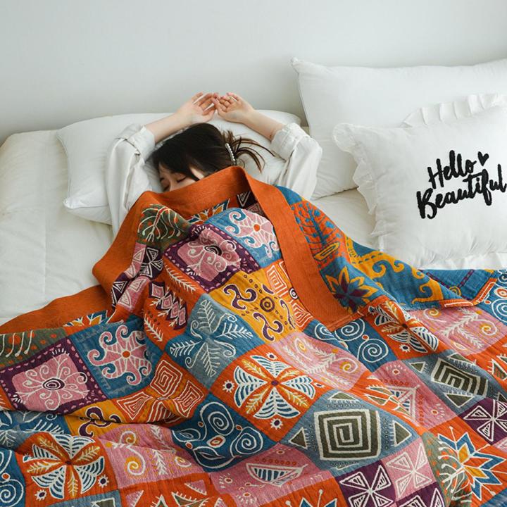 European Throw Blanket - Cotton Gauze Sofa Towel for Spring and Summer, Office Nap, Air Conditioning Blanket, King Size Bedspread