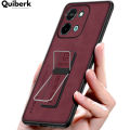New Phone case Vivo Y28 4G Back cover matte Invisible Hard Bracket Slim Back cover PU Leather Phone casing +Universal Kickstand.