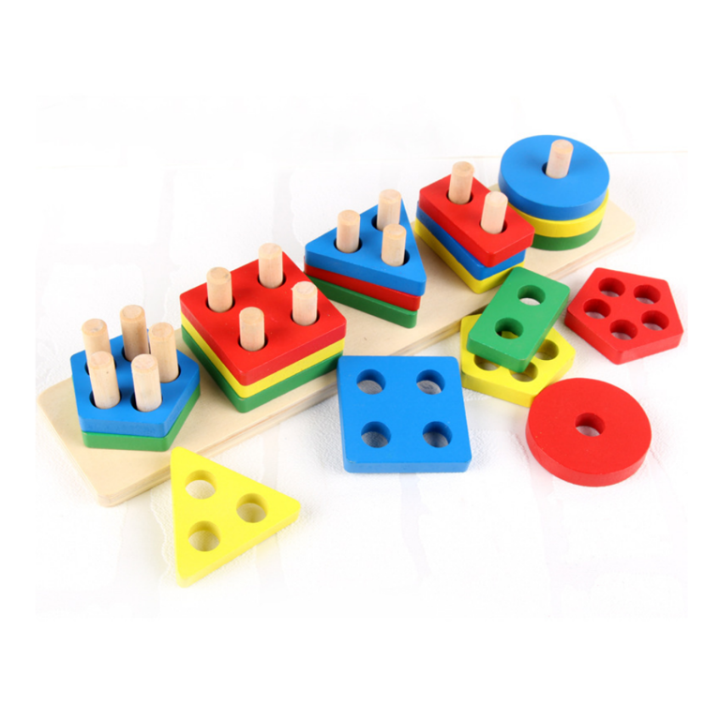 Wooden Sorting Stacking Montessori Toys, Shape Color Recognition Blocks ...