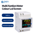 6-in-1 Digital Smart Energy Meter 100A AC LCD Display Voltage, Current, Power Factor, Frequency, Active Power, kWh DIN Rail Electric Meter. 