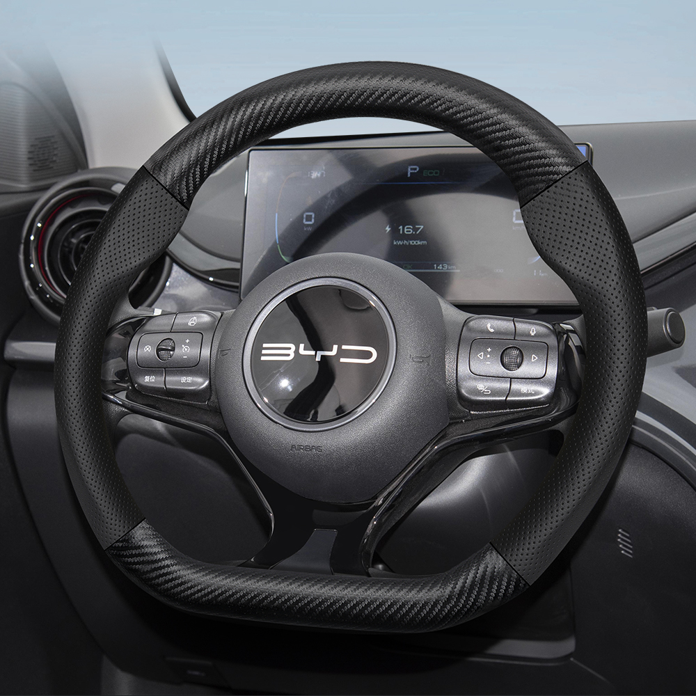 【The-Best】 Suitable for Byd Breathable Leather Matte Carbon Fiber Texture Steering Wheel Cover Suitable for Dolphin Mini Seal Atto 3 6 Song Pro Seagull F0 Sealion 7 Yuan Plus Dmi Cars Accessories