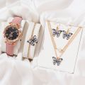 5pcs New Women's Butterfly Quartz Watch Butterfly Face Bracelet Necklace Set Fashion Trend Girl English Watches （No Box）. 