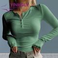 Women Round Neck Solid Color Tops Simple Style O Neck Button Long Sleeve Slim Fit Lady T-shirt Blouse for Women Soft Breathable Fall Spring Top Women Lightweight Long-sleeve Tops.