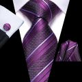【100%-New】 Hi-Tie Striped Black Red Mens Fashion Necktie Handkerchief Cufflinks for Tuxedo Accessory Classic Silk Luxury Tie for Man Gift. 