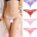 Hollow Heart Faux Pearl G-String Thongs Women Elastic Underwear. 