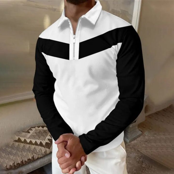 Summer Men Striped Long Sleeve Polo Shirt 3D Printed Casual