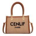 New cenlif unique handle fat face leather bag Handbag with Hot Straw Woven Design  crossbody shoulder bag for girls. 