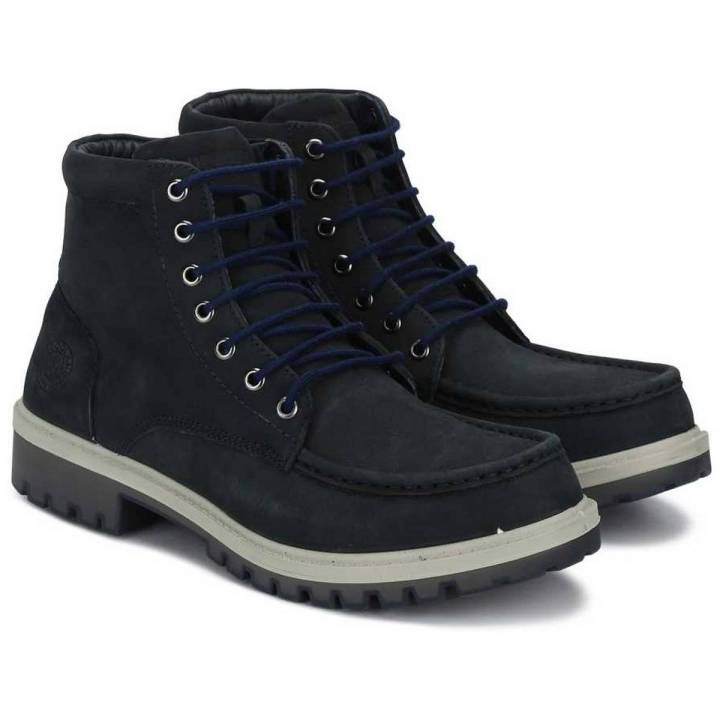 Woodland Solid Nubuck Leather High-Top Flat Boots - 2660117 DNAVY