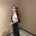 Button Dress Women Denim New Fashion Suspender Sleeveless Pockets Korean Medium-Length Solid Color A Line Denim Dress 987J.