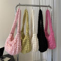 【Worldwide Delivery】 Large Capacity Shoulder Bag Embroidered Plaid Quilted Crossbody Bag Underarm Bag Tote Bag Pleated Bubbles Handbag. 