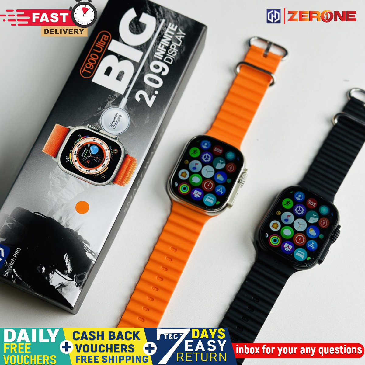 T900 Ultra Smartwatch – Fitness Tracking, Notifications & Long Battery - HD Display, Fitness Tracker, Waterproof, Heart Rate Monitor, Bluetooth Calling For Apple Watch