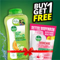 Buy 1 Get 1 Free - Dettol Lasting Fresh Bodywash 250ml with 12 Hour Odour Protection + Skincare Bodywash 170ml Super Saver Value Pack Free. 