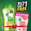 Buy 1 Get 1 Free - Dettol Lasting Fresh Bodywash 250ml with 12 Hour Odour Protection + Skincare Bodywash 170ml Super Saver Value Pack Free.