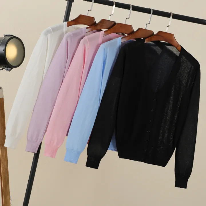 Summer%20Cardigan%20Women%20Cropped%20Korean%20Fashion%20Style%20Female%20Black%20Women's%20Coat%20Clothing%20V-neck%20Ladies%20Sweater%20Outerwear%20Cute%20Basic%20-%20Image%205