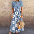 Summer Floral Print Dress Women 2021 Casual Button Up Pocket Blue Short Sleeve Maxi Dresses Plus Size Long Dresses Vestidos 5XL. 