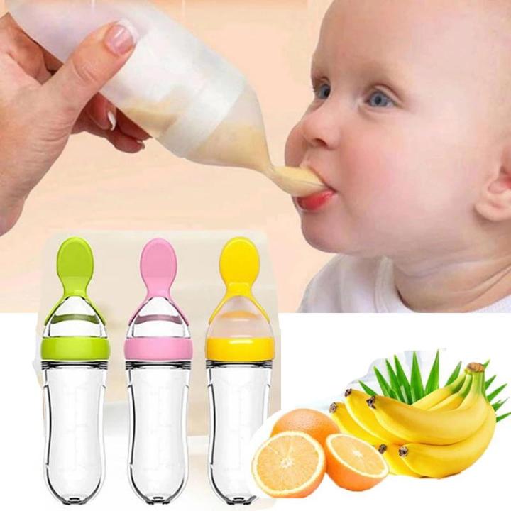 90ML Lovely Safety Infant Baby Silicone Feeding With Spoon Feeder