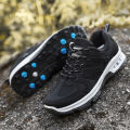Summer New Hiking Boots Outdoor Men's Air Cushion Thick-soled Casual Shoes Flying Weaving Fabric Workwear Breathable Sneakers.