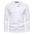 Autumn Henley Collar T Shirt Men Casual Solid Color Long Sleeve T Shirt for Men High Quality 100% Cotton Fashion Mens T Shirts.