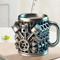 V6 Engines Stainless Steel Cup Coffee Mug Car Engine Coffee Cup with Insulated Handle for Car Lovers Gift. 