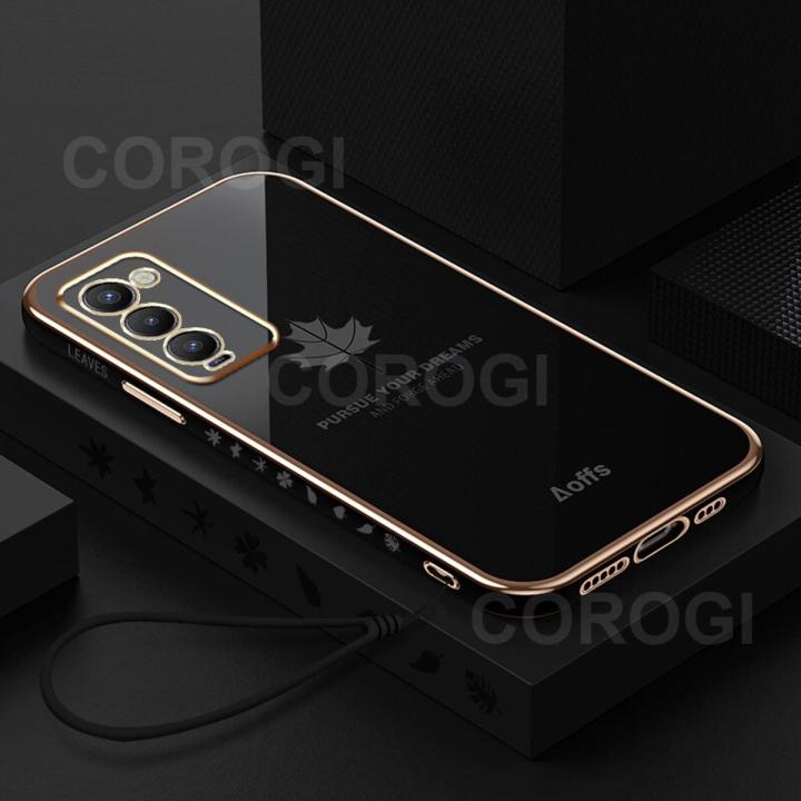 LECOMES for Tecno Camon 18/Camon 18T/Camon 18P Back Cover + Free Lanyard Luxury 6D Plating Shiny Maple Leaf Protective Case Square Bumper Soft Silicone Mobile Phone Cases