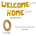 Golden Foil Welcome Home Decoration Pack: Banner, Balloons (Gold, Black, White), Both Side Tape - Complete Party Set (62 Pcs). 