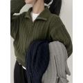 Women Autumn New Solid Color Sweater 2022 New Half High Collar Knit Pullover Baggy Long Sleeve Zipper Lady Knitwear BF Oversize.