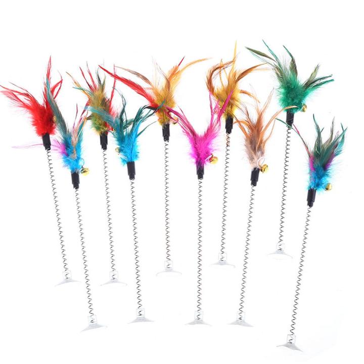 Cat toy colorful suction cup with bell spring mouse cat spring feather - Random Color Feather Mouse