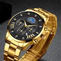 GENEVA Brand Men Watches Luxury Gold Casual Stainless Steel Watches Men's Calendar Fashion Quartz Clock Relo Waterproof. 