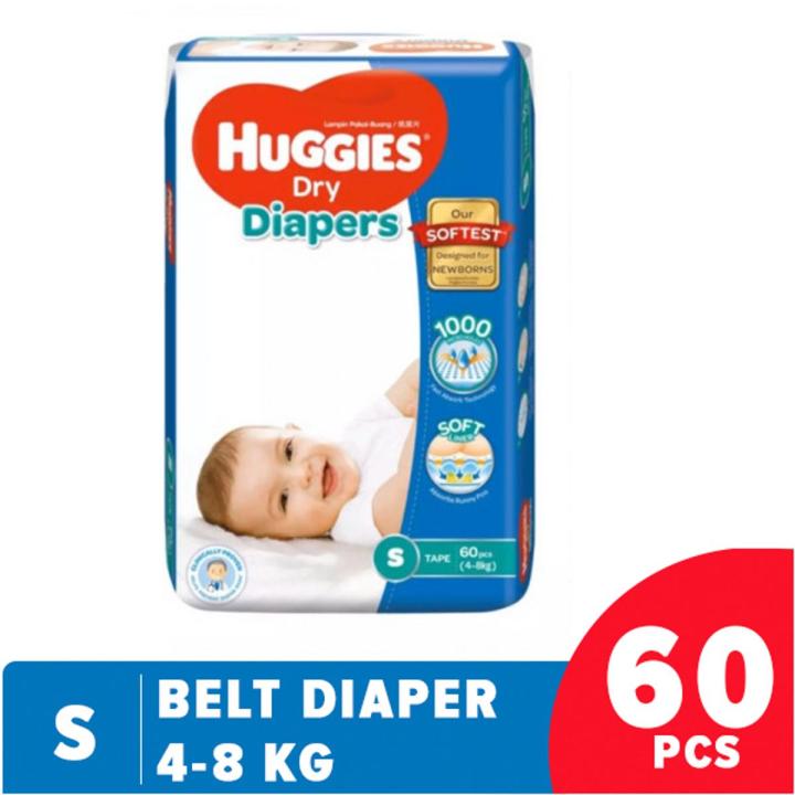 Huggies Dry Small Belt System Diaper 4-8Kg 60 Pcs, Made in Malaysia
