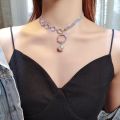 Korean Fashion Temperament Crystal Shiny Clavicle Chain Female European and American Chain around the Neck Round Small Pendant Prom Accessories Locket Chain for Ladies at Wedding, Birthday Party, Anniversary Gift.