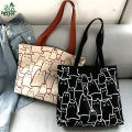 Trendy Top Handle Cute Panda Design White Color Tote Canvas Bag Shopping Bag / College / University Bag, Tote Bag, Canvas Bag with Zipper. 
