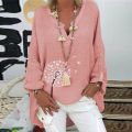 Plus Size Shirt Cotton Linen Loose Long Blouse Women Casual Long Sleeve Floral Print Loose V-neck Shirt Top Blusa Chemise Mujer. 