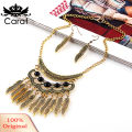 Carat Women Vintage Leaves Tassels Pendant Choker Necklace Hook Earrings Jewelry Set. 