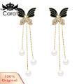 Carat Removable Tassel Earrings Sweet Butterfly Drop Earrings with Removable Tassel Faux Pearls Rhinestone Inlaid Dangle Earrings Perfect Gift for Her Fine Workmanship Earrings. 