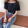 Genaisha New Style Ladies Short-Sleeve Top Trend Korean Version Solid Color Girl Square Neck T-Shirt. 