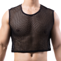 Mens Transparent Fishnet Crop Top Mesh Hollow Out Tank Tops Gym Fitness Sleeveless Undershirts T-shirts Nightclub Mini Vest.