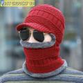 Winter Soft Warm Wool Lined Thick Knitted Lining Cap with Circle Scarf Kit Kantupi For Men.