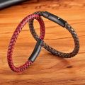 XQNI New Classic Style Men Leather Bracelet Simple Black Stainless Steel Button Neutral Accessories Hand-woven Jewelry Gifts. 