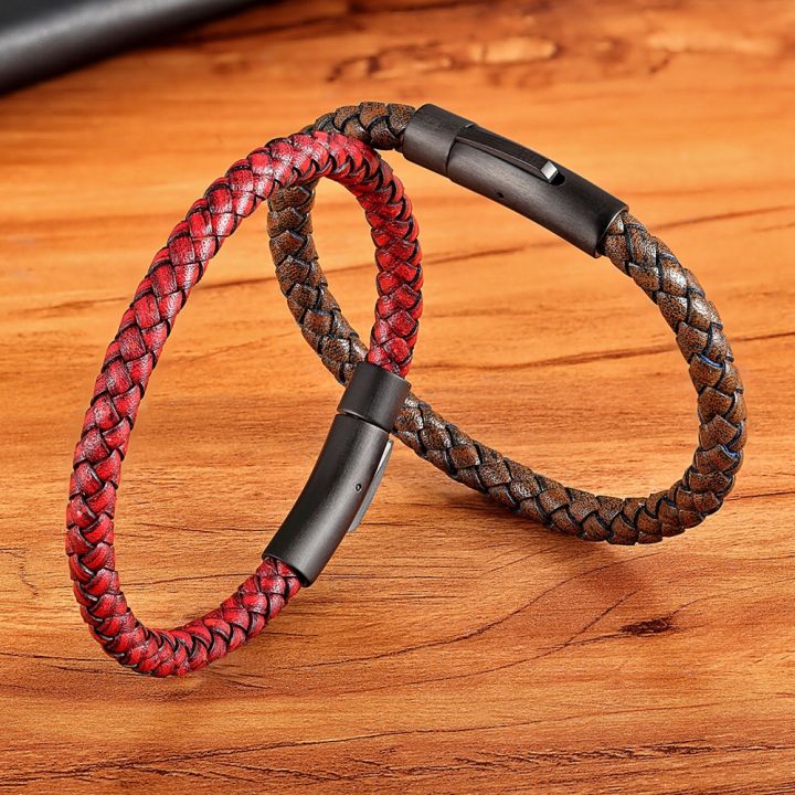 XQNI%20New%20Classic%20Style%20Men%20Leather%20Bracelet%20Simple%20Black%20Stainless%20Steel%20Button%20Neutral%20Accessories%20Hand-woven%20Jewelry%20Gifts%20-%20Image%206