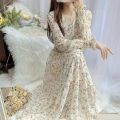 Summer dress for casual women's elegant chic fashion beach Party formal occasion korean style Floral Chiffon long dresses NS5603.