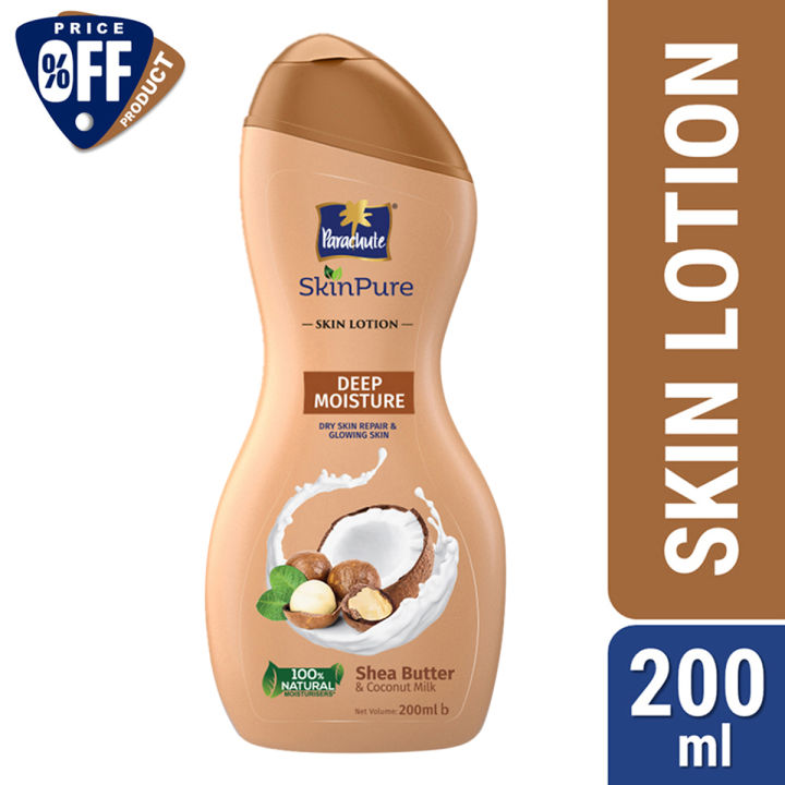 Parachute SkinPure Deep Moisture Body Lotion with Shea Butter & Coconut MilkFor Soft, Glowing, Nourished Skin Repairs Dry Skin 100% Natural Moisturizers All Skin Types 200 ml