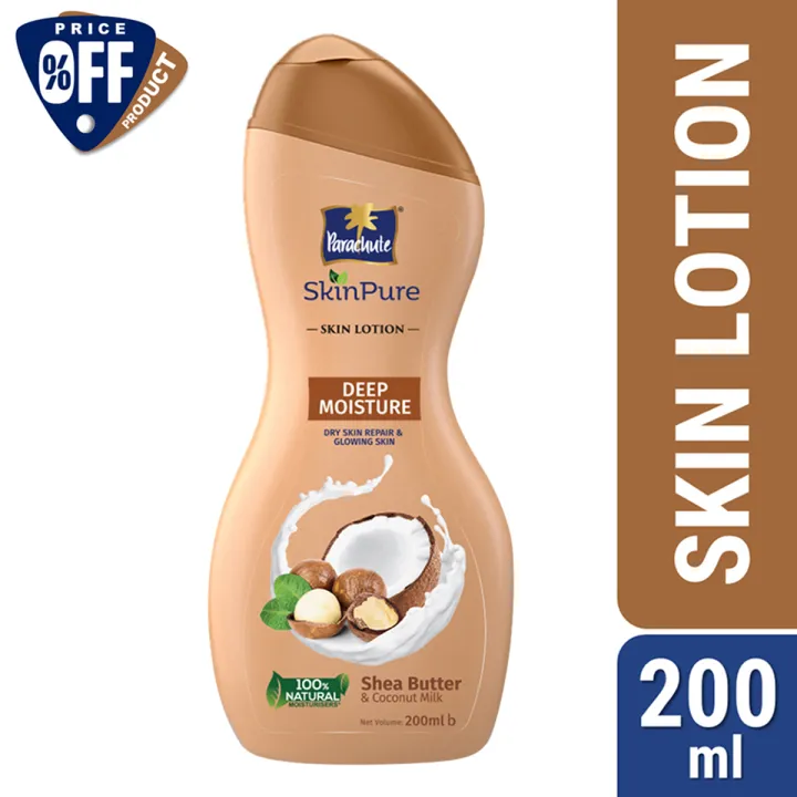 Parachute SkinPure Deep Moisture Body Lotion with Shea Butter & Coconut MilkFor Soft, Glowing, Nourished Skin Repairs Dry Skin 100% Natural Moisturizers All Skin Types 200 ml