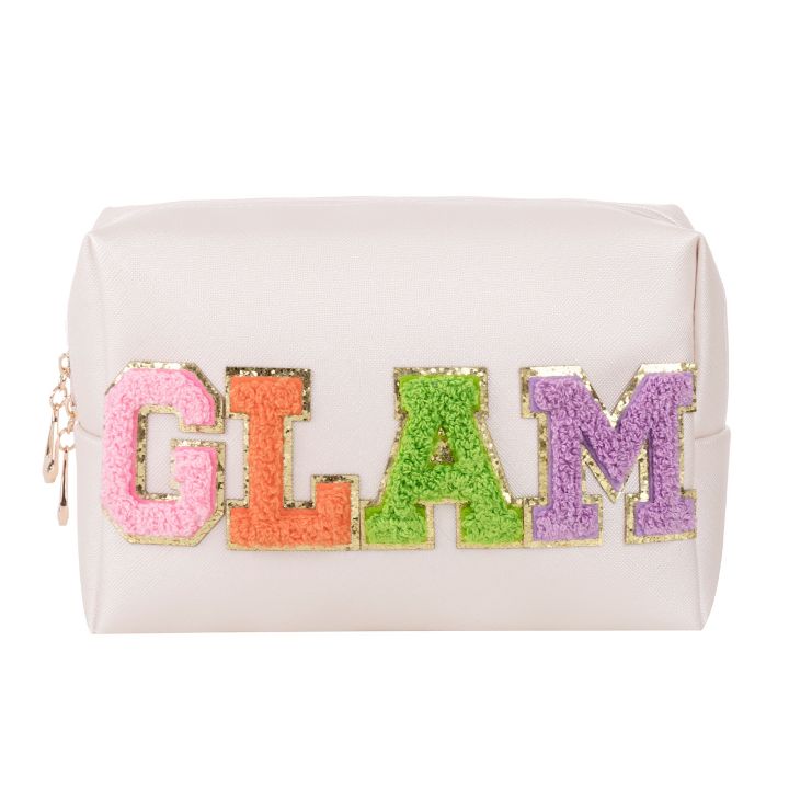 Women Teen Girls Chenille GLAM Letter Patch Preppy Makeup Bag
