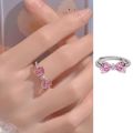 Stylish Pink Zircon Studded Crystal Duo Butterfly Open Ring.